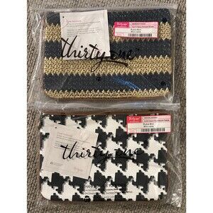 Thirty-One Rubie Minis - Set of 2 - Houndstooth & Navy Striped Straw